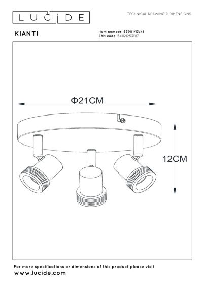 Lucide KIANTI - Ceiling spotlight - Ø 21 cm - 3xGU10 - Taupe